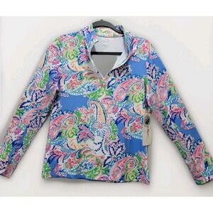 NWT! X By GOTTEX Blue Paisley Womens Top Small Golf‎ Tennis Atleisure Activewear